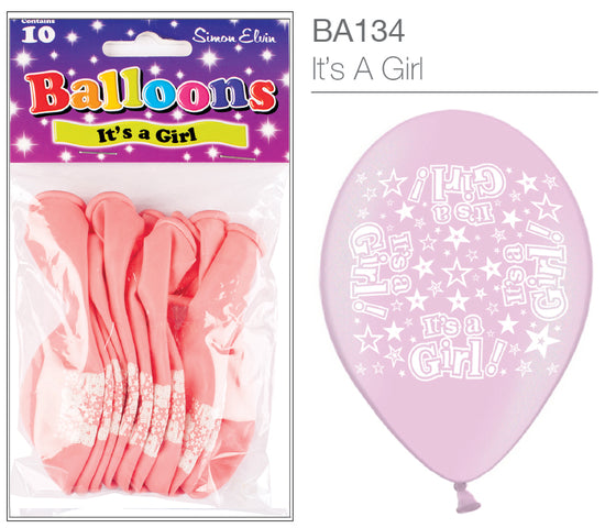 It's A Girl 9" Pink Latex Balloons 10pk