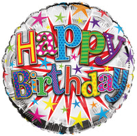 Happy Birthday 18" Silver Star Burst Foil Balloon