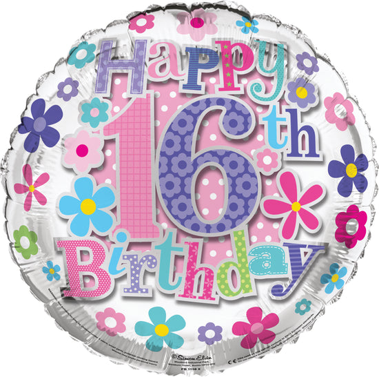 Simon Elvin Age 16 Floral 18" Foil Balloon