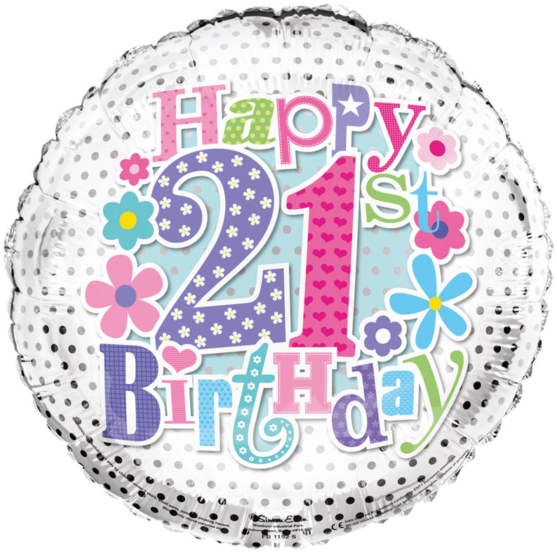 Simon Elvin Age 21 Floral 18" Foil Balloon