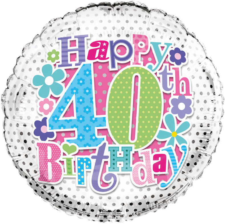 Simon Elvin Age 40 Floral 18" Foil Balloon