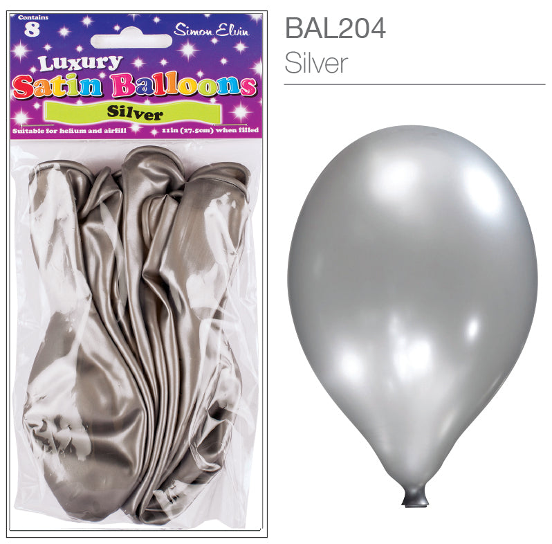 Satin Silver 11" Latex Balloons 8pk