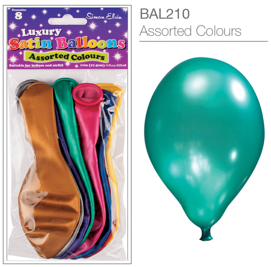 Satin Assorted Colours 11" Latex Balloons 8pk