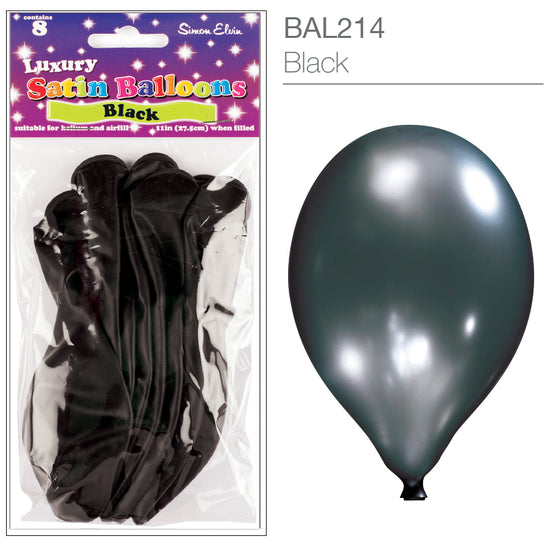 Satin Black 11" Latex Balloons 8pk