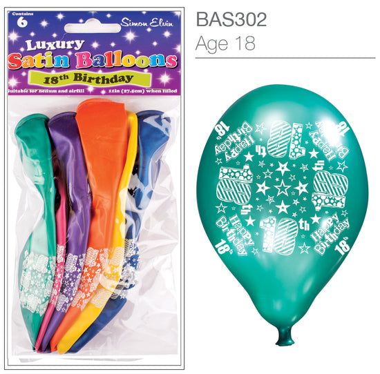 Simon Elvin Satin Age 18 10" Latex Balloons 6pk