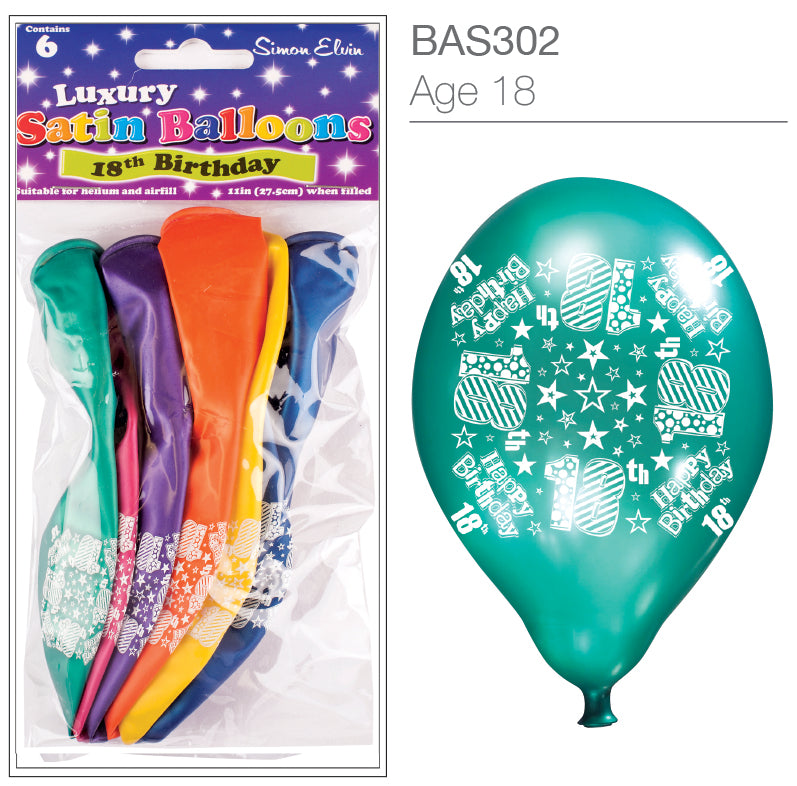 Simon Elvin Satin Age 18 10" Latex Balloons 6pk