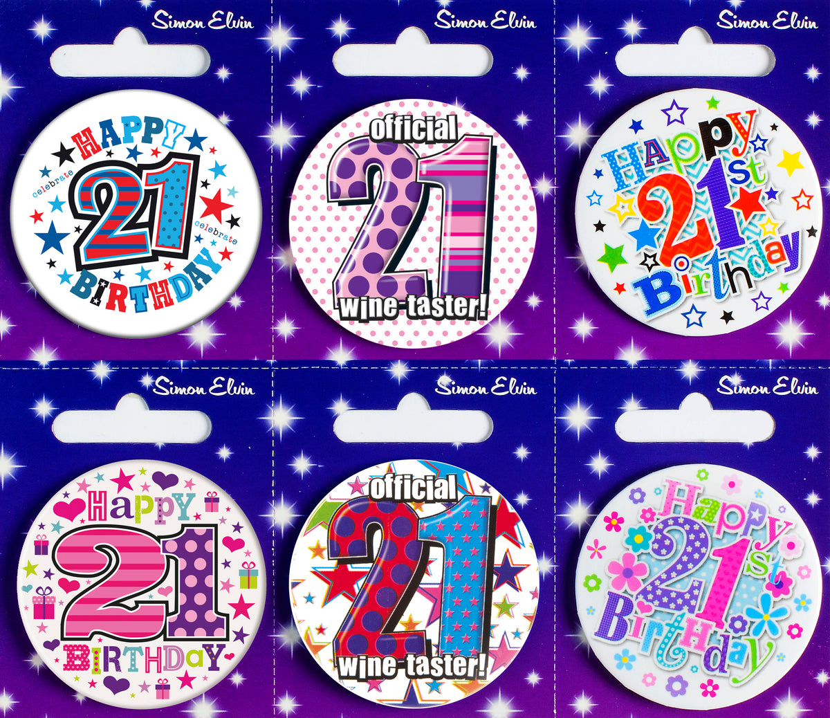 Age 21 Mix Small Badges 55mm 6pk