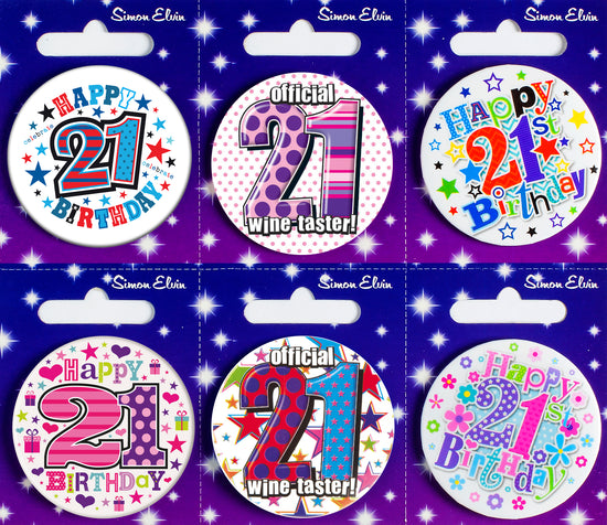 Age 21 Mix Small Badges 55mm 6pk