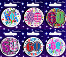 Age 60 Mix Small Badges 55mm 6pk