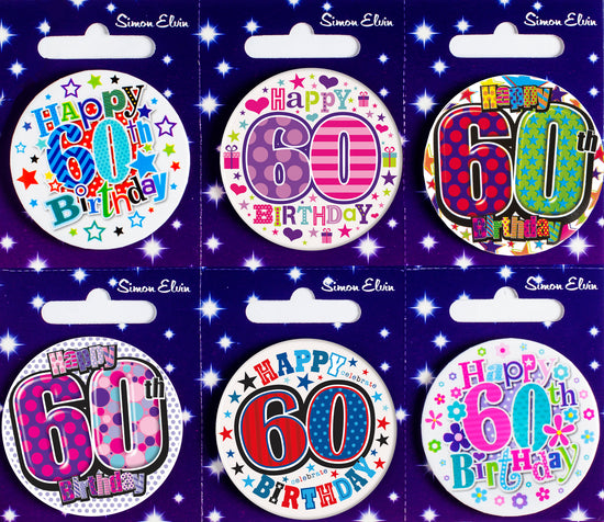 Age 60 Mix Small Badges 55mm 6pk