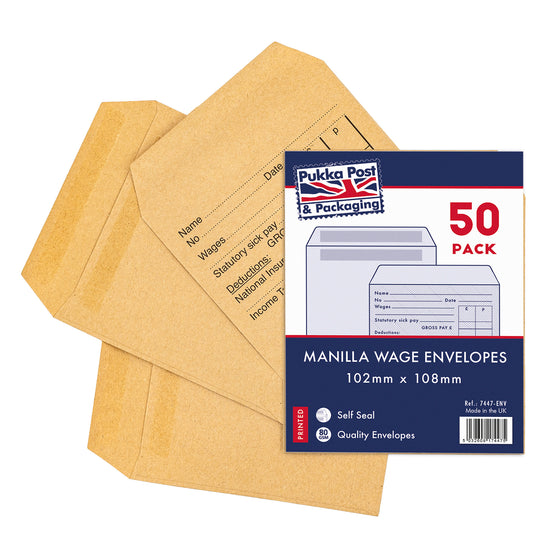 Pukka Wage Packets Printed 102x108mm 50pk