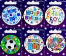 Happy Birthday Boy Mix Small Badges 55mm 6pk