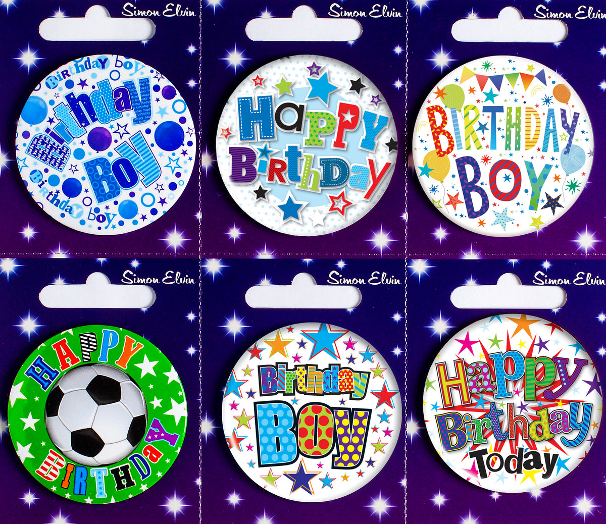 Happy Birthday Boy Mix Small Badges 55mm 6pk