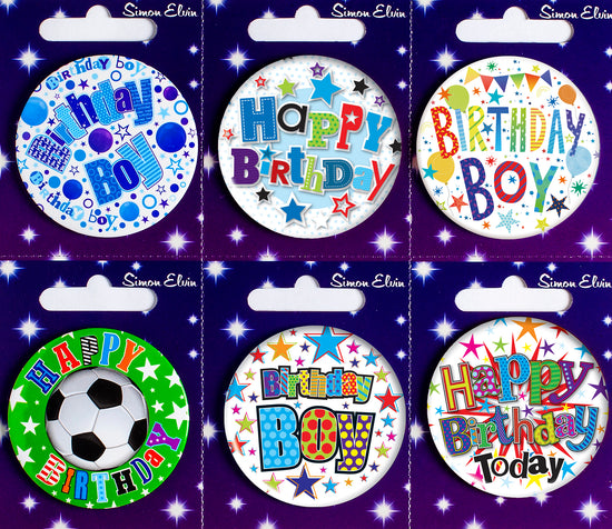 Happy Birthday Boy Mix Small Badges 55mm 6pk
