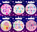 Happy Birthday Girl Mix Small Badges 55mm 6pk