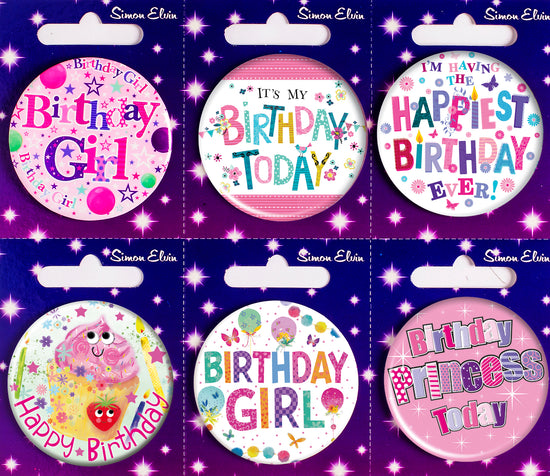 Happy Birthday Girl Mix Small Badges 55mm 6pk