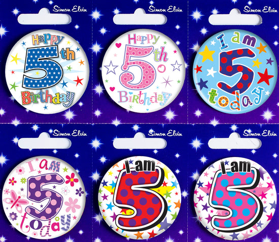 Age 5 Mix Small Badges 55mm 6pk