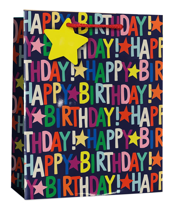 Simon Elvin Gift Bag Birthday Text Blue Medium 6pk
