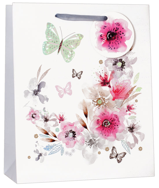 Simon Elvin Gift Bag White Floral Medium 6pk