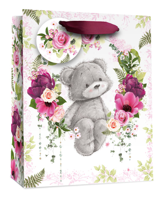 Simon Elvin Gift Bag Floral Bear Large 6pk