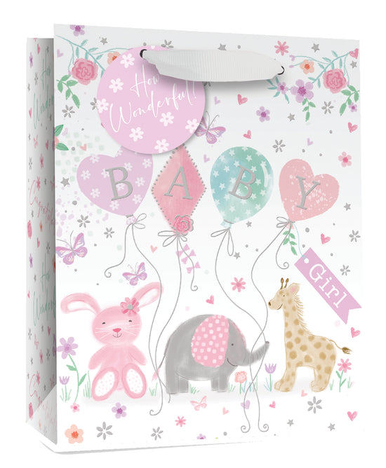 Simon Elvin Gift Bag Baby Girl Animals Large 6pk