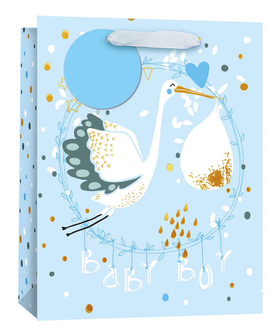 Simon Elvin Gift Bag Stork Baby Boy Large 6pk