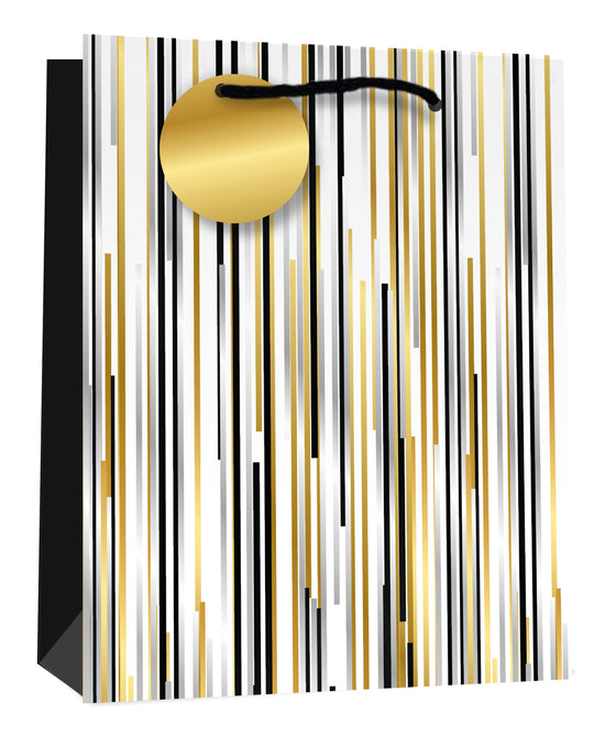 Simon Elvin Gift Bag Black/Gold Stripes Large 6pk