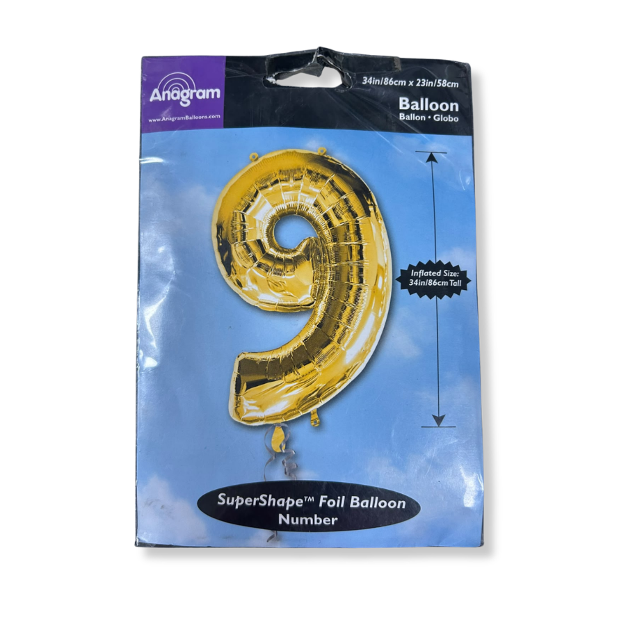 Anagram Foil Balloon Gold 34" Number 9