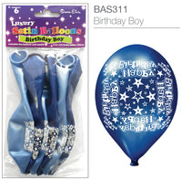 Birthday Boy Satin Printed 11" Latex Balloons 6pk