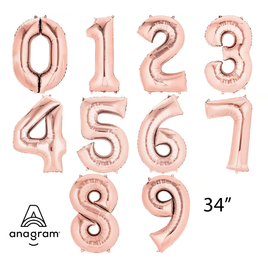 Anagram Foil Balloon Rose Gold 34" Numbers 0 - 9