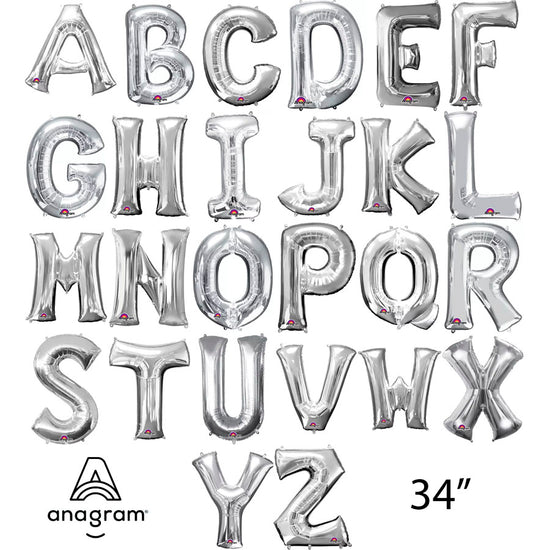Anagram Foil Balloon Silver 34" Letters A - Z