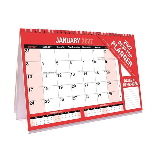 Calendar Desktop Planner Red & Black 2027 12pk