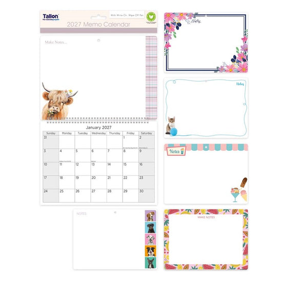 Memo Calendar With Pen Compact 2027 12pk
