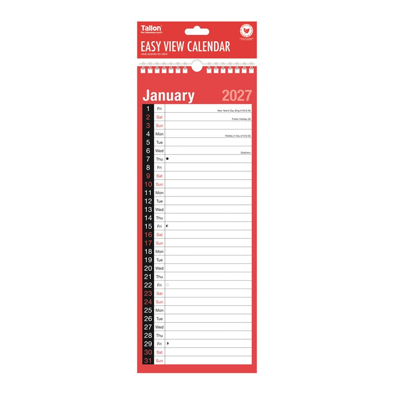 Calendar Superslim Red & Black 2027 12pk