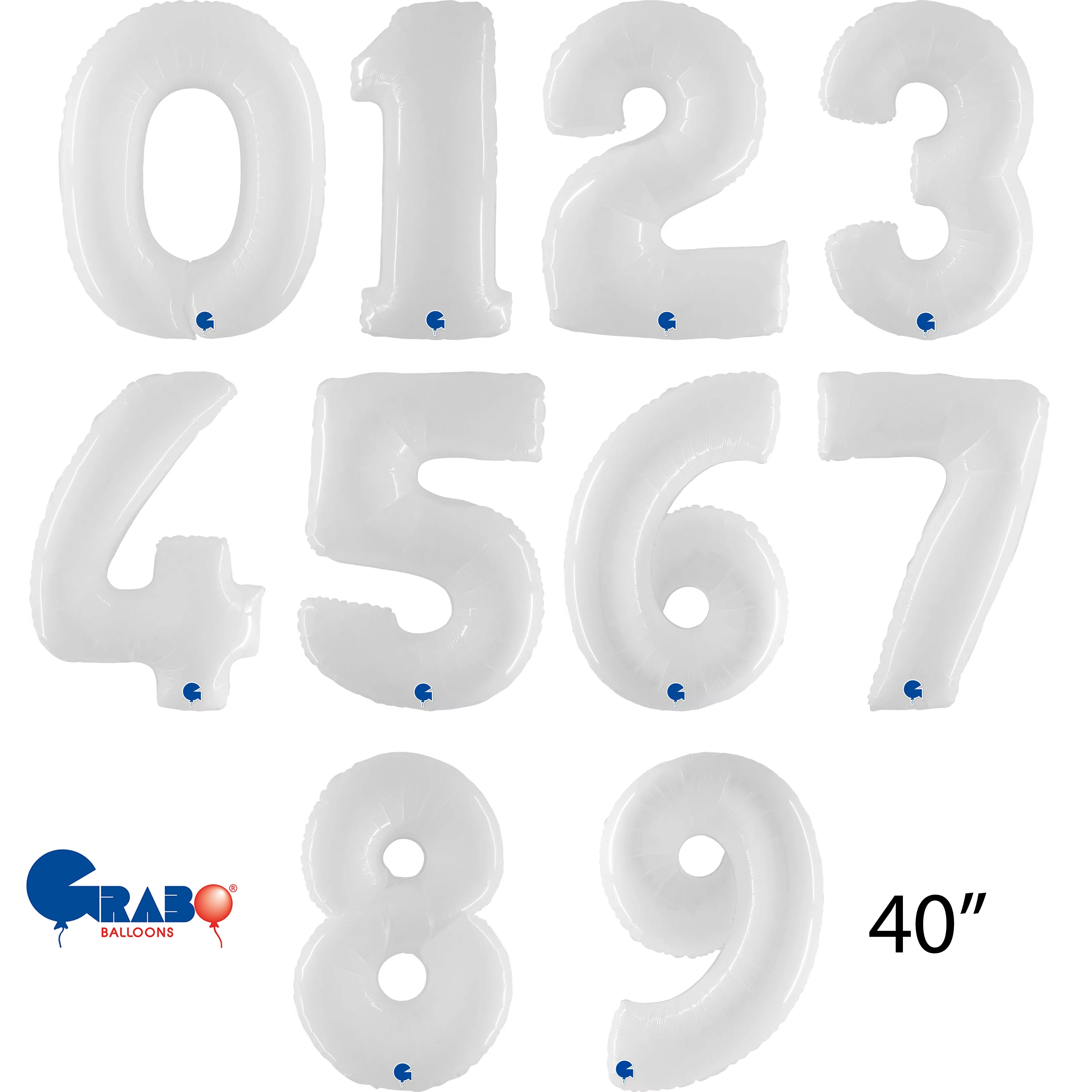 Grabo Foil Balloon Shiny White 40" Numbers 0 - 9