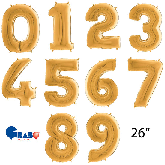 Grabo Foil Balloon Gold 26" Numbers 0 - 9