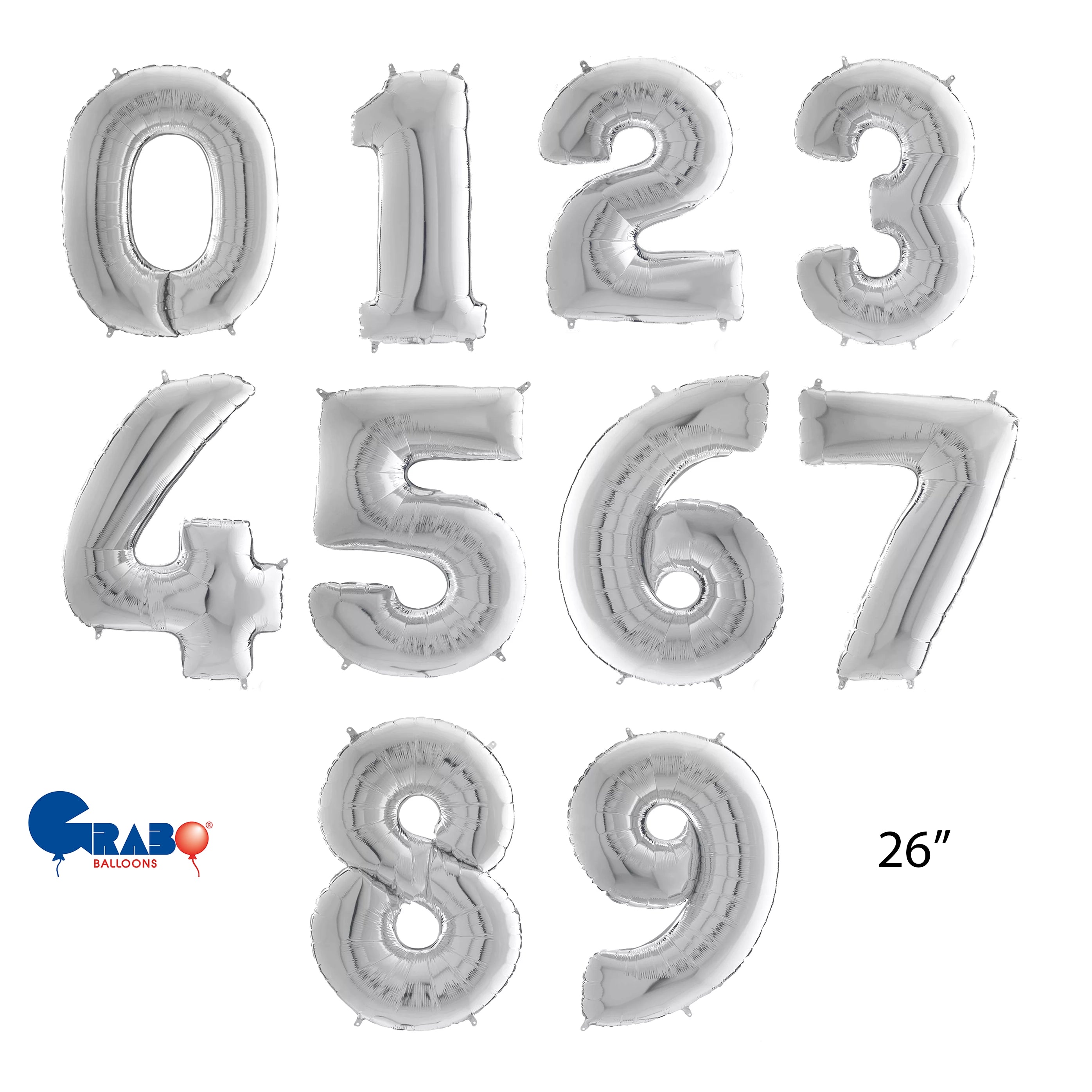Grabo Foil Balloon Silver 26" Numbers 0 - 9