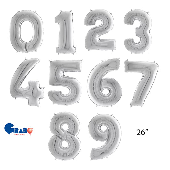 Grabo Foil Balloon Silver 26" Numbers 0 - 9