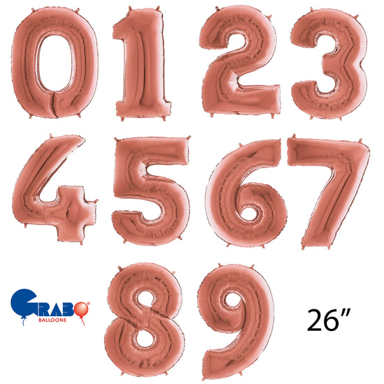 Grabo Foil Balloon Rose Gold 26" Numbers 0 - 9