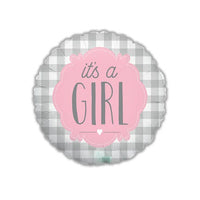 Grabo It's A Girl Buffalo Plaid 18" Foil Balloon