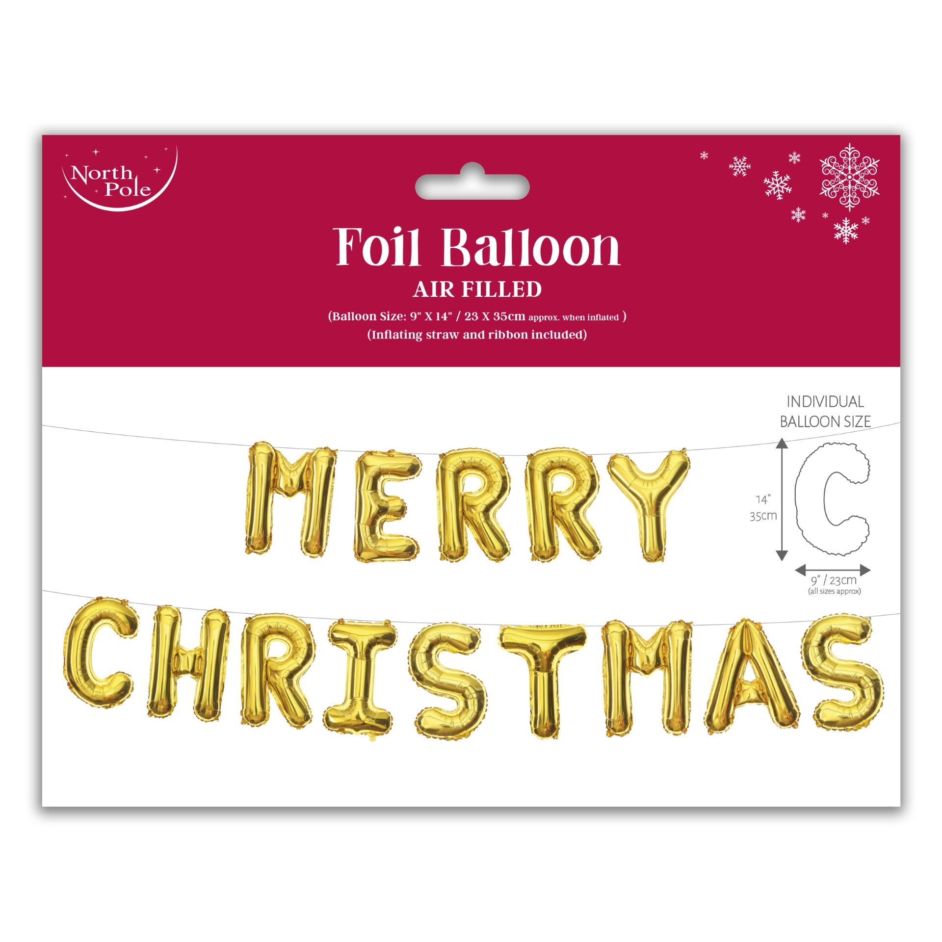 Merry Christmas Gold 14" Air Fill Foil Balloon