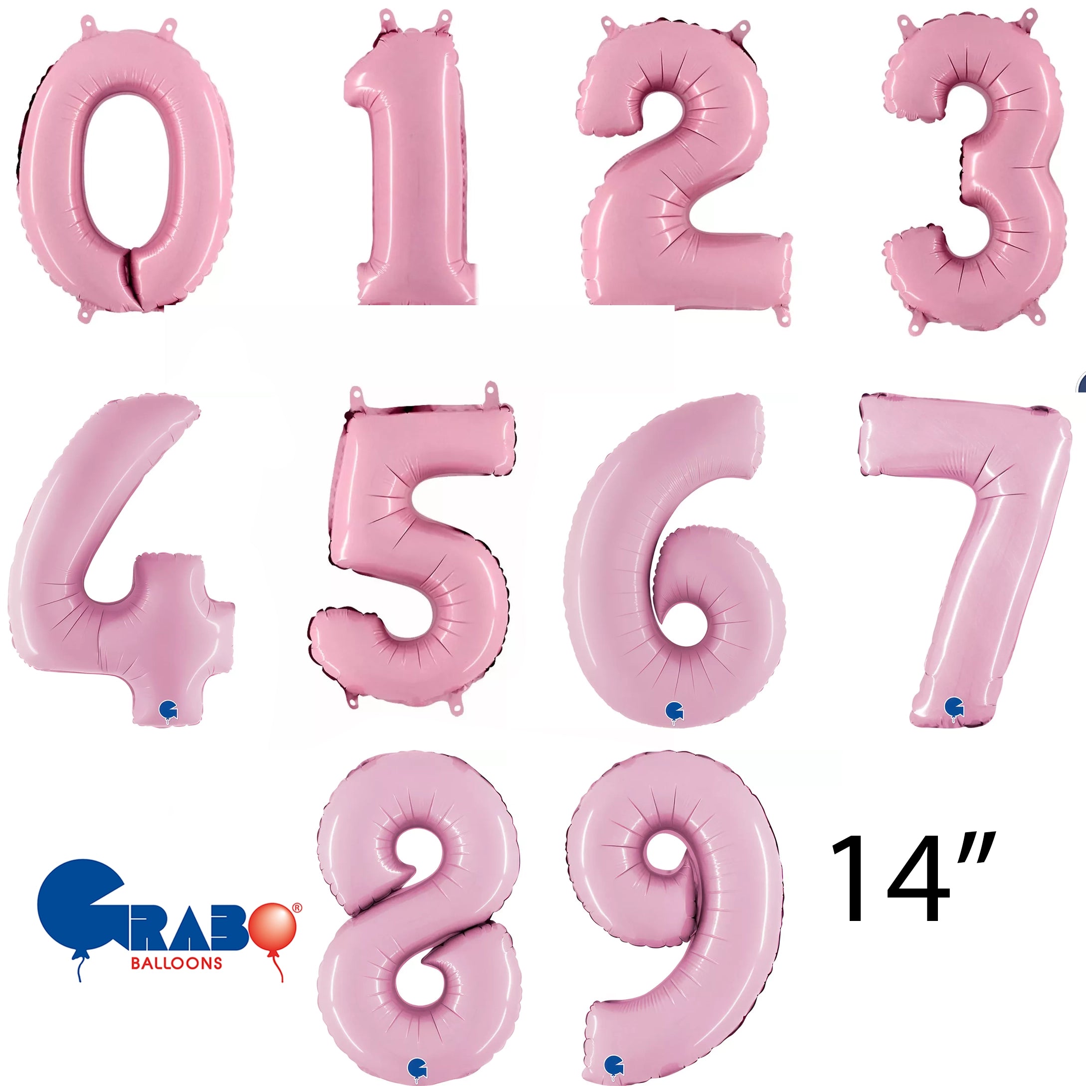 Grabo Foil Balloon Pastel Pink 14" Numbers 0 - 9