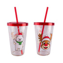 Christmas Glitter Cup W/Straw 550ml 24pk