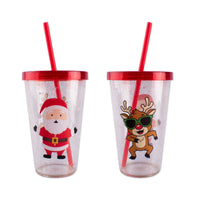 Christmas Glitter Cup W/Straw 550ml 24pk