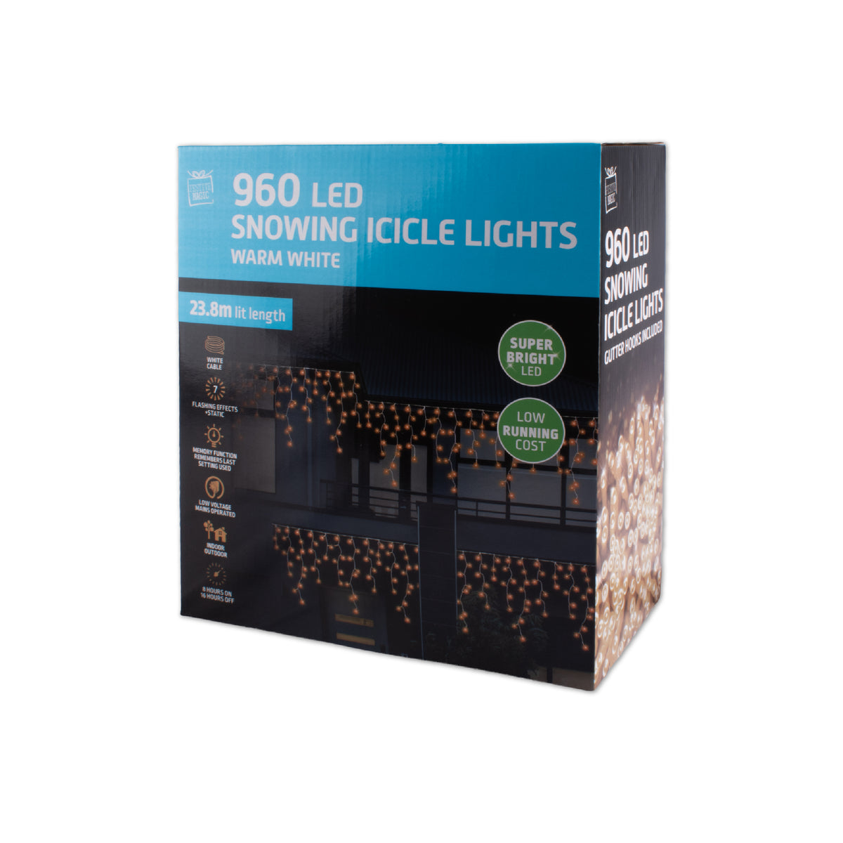 LED Snowing Icicle Lights Warm White 960pk