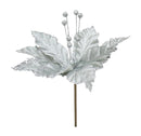 Velvet Glitter Poinsettia Silver 22cm
