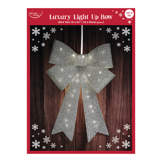 Light Up Bow Silver 16x24"