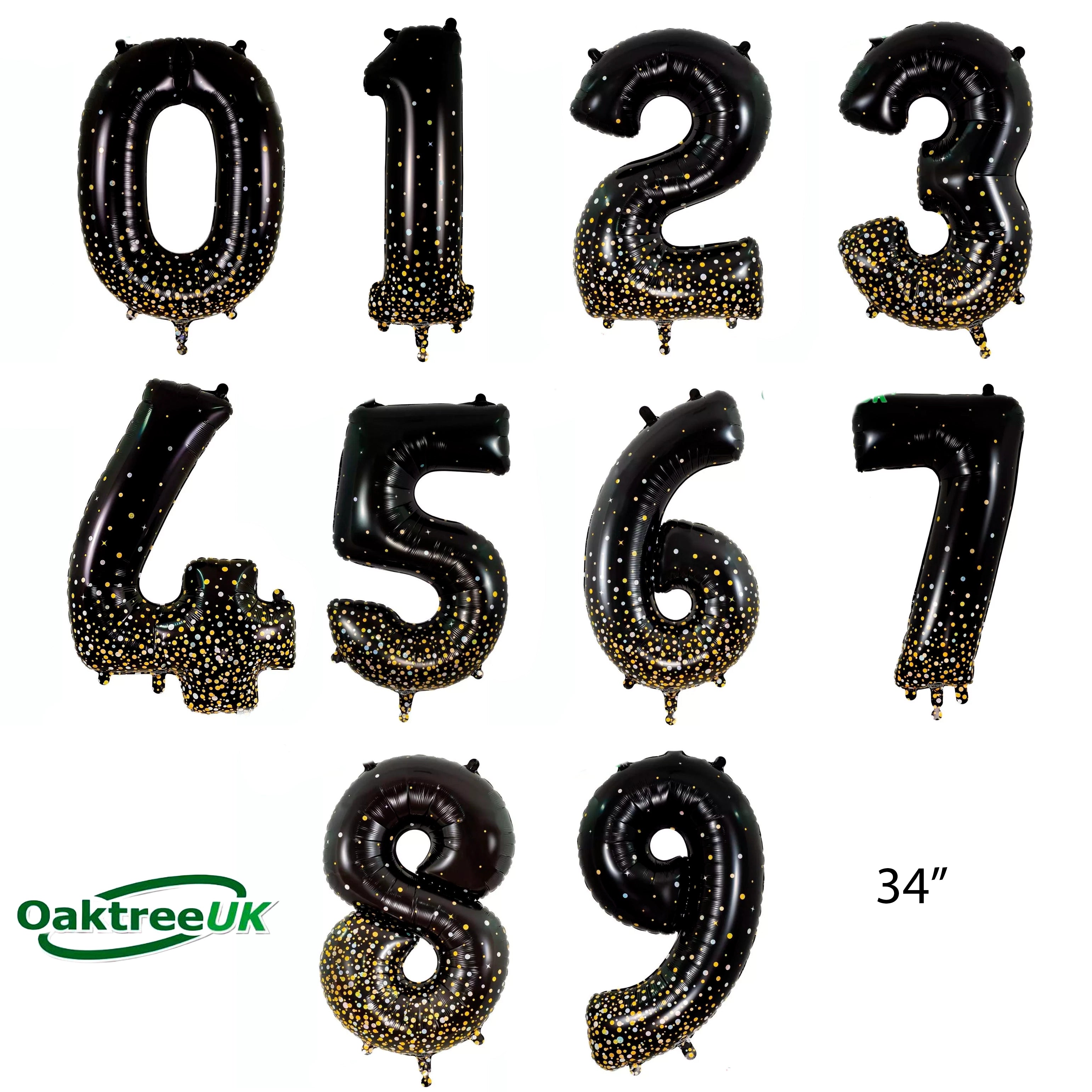 Oaktree Foil Balloon Black & Gold 34" Numbers 0 - 9