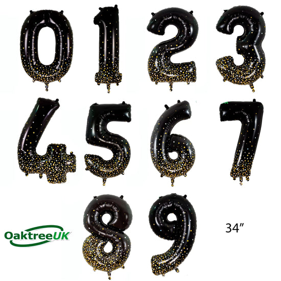 Oaktree Foil Balloon Black & Gold 34" Numbers 0 - 9
