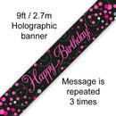 Oaktree Fizz Happy Birthday Black/Pink Banner 9ft